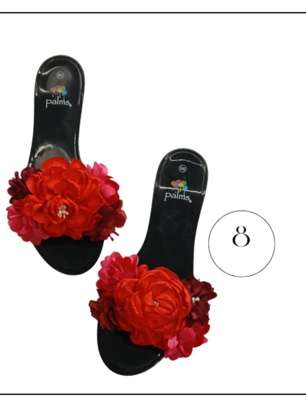 Palms Red Floral Slide Sandals with Multi-Tone Blooms
